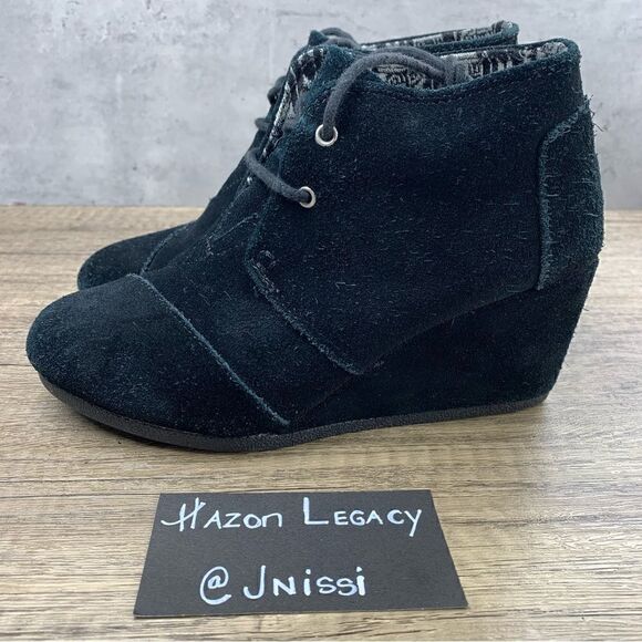 Toms Shoes - ‎TOMS~Women's~Black Suede Nubuck Desert Lace Up Wedge Ankle Boots~Size 7